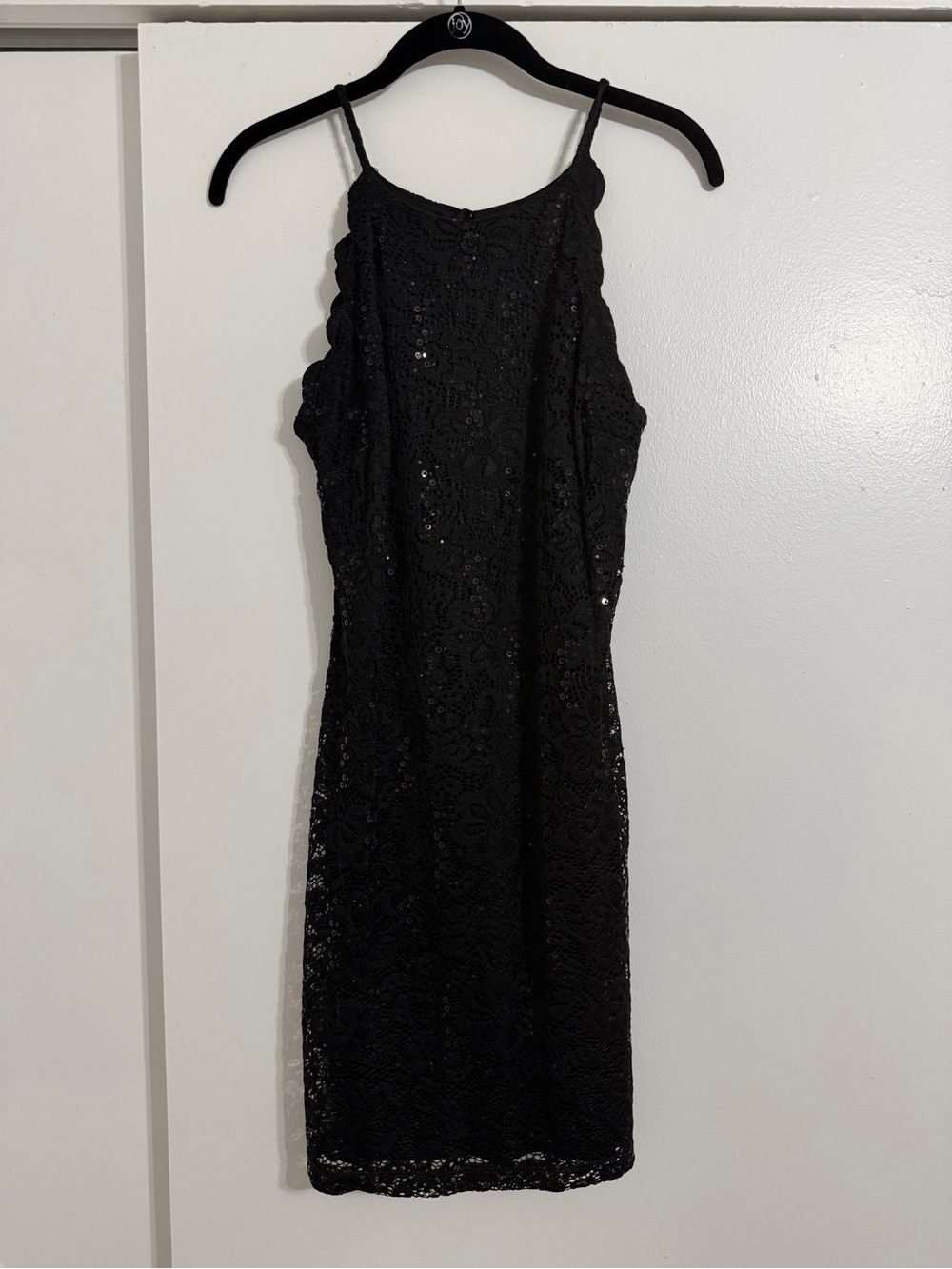 BCX Black Lace Sequin Mini Slip Dress - Size 5